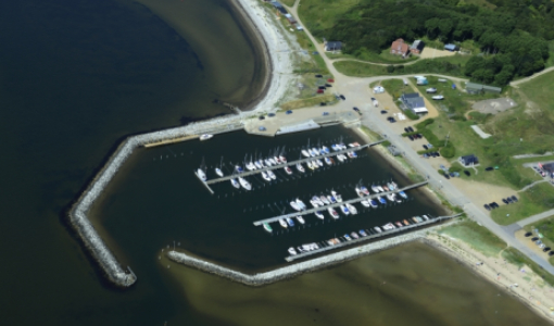 Luftfoto af Gyldendal Lystbådehavn